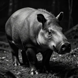 a tapir. dark fantasy, film noir, black and white. high contrast, stephen gammell, d & d, osr