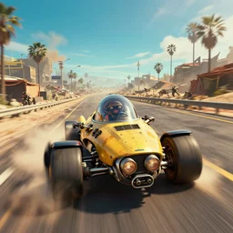 mad max fury road film still with the dolorean ( back to the futur ), racing on a post apocalyptic highway, gta 5, fallout 4, rocket league, hyper detailed, forza, smooth, high contrast, volumetric lighting, octane, george miller, jim lee, vibrant rich deep color, comic book, ridley scott
