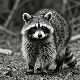 beautiful raccoon, drawing, line details by moebius