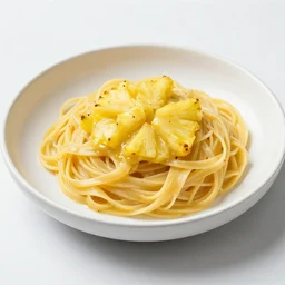 a fettuccine pasta with pineapple sauce, food photography