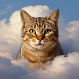 , by (Ross Tran, Norman Rockwell, Leonardo da Vinci)|beautiful clouds|whole cat body|strong facial features|Trending on Artstation