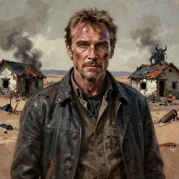 character portrait of sean connery from name of the rose starring in the western blood meridian. world weary, horror, gloomy. grime, dirt, motor oil, coal. desert scene. burnt out houses. oil painting, highly detailed, centered, digital painting, artstation, concept art, smooth, sharp focus, illustration, artgerm, tim bradstreet, tomasz alen kopera, peter mohrbacher, donato giancola, joseph christian leyendecker, zdzisław beksinski, drew struzan, hell demons