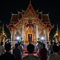 a footage of a view of a horror devil exorcism in thai temple, night scene with flash, scene, highly detailed