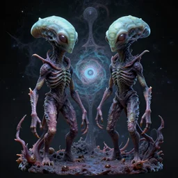 a couple of weird looking alien like creatures, a microscopic photo by wayne barlowe, zbrush central contest winner, psychedelic art, cosmic horror, lovecraftian, fractalism