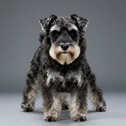 old black miniature schnauzer with long hair