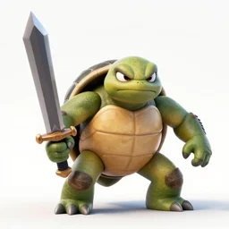 angry turtle with a huge sword, octane render