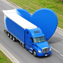 blue heart shaped semi truck