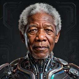 portrait of Morgan Freeman as a cyborg. intricate abstract. intricate artwork. by Tooth Wu, wlop, beeple, dan mumford. octane render, trending on artstation, greg rutkowski very coherent symmetrical artwork. cinematic, hyper realism, high detail, octane render, 8k, iridescent accents