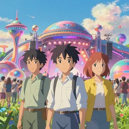 futuristic music festival by thomas kinkade, makoto shinkai and lisa frank, beautiful modern colors, ultradetailed, 4k ultra, trending on artstation