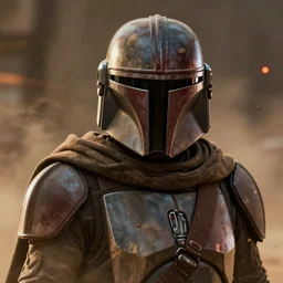 star wars film still, closeup portrait of a dirty sand trooper mandalorian bounty hunter wearing a hooded cloak in a cantaina, dust, scum and villainy, rim light, embers, hyper detailed, smooth, high contrast, concept art, gta v, arney freytag, volumetric lighting, ralph mcquarrie, doug chiang, ryan church