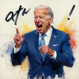 joe biden screaming, painting by phil hale, fransico goya,'action lines '!!!, graphic style, visible brushstrokes, motion blur, blurry