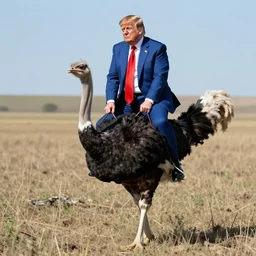 Donald trump riding an ostrich to war