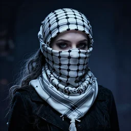 curled perspective digital art of woman with face covered by keffiyeh by anton fadeev from nightmare before christmas