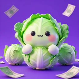 high quality 3 d render very cute cabbages! money everywhere, highly detailed, unreal engine cinematic smooth, moody purple glow light, low angle, uhd 8 k, sharp focus