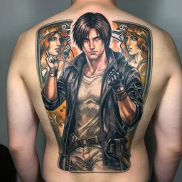 picture of a brand new tattoo on my back of chris redfield, by gaston bussiere, craig mullins, greg rutkowski, alphonse mucha