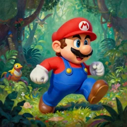 super mario lost in mystic jungle on oil painting by frank frazetta