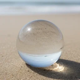a transparent sphere on a beach