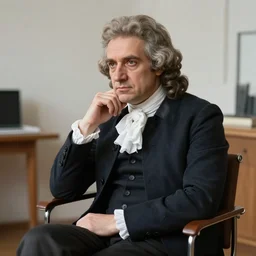 casual photograph of a wolfgang goethe sitting in a studio room pensively, with the poise and appearance of the ( ( ( ( ( ( ( pulcinella ) ) ) ) ) ) ) taken in 1 9 4 5 with a digital camera, full color, head shot