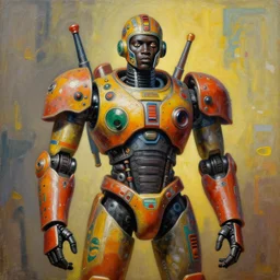 portrait of a colourful african tribal mecha robot, painting by zdzislaw beksinski,