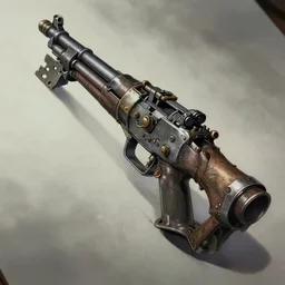 key anime visual drawing of a steampunk railgun, magical item, dynamic perspective, cinematic, dramatic lighting, muted colors, fine detail, textured