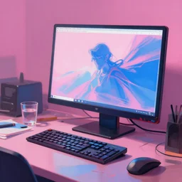 a messy messy painting of a computer, pink and blue, broad strokes, artstation, art by delphin enjolras and john watkiss, smooth, sharp focus, dynamic lighting, ultrarealistic, cinematic, octane render, 8 k