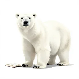 book illustration of a wonderful polar bear, book illustration, monochromatic, white background