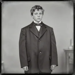 daguerreotype ambrotype of sadie sink as a boy in oversized suit, highly detailed,