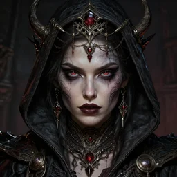 single face portrait. very complex hyper-maximalist overdetailed cinematic darkfantasy portrait of an elegant very attractive but dangerous and wild female thief girl by andrei riabovitchev, tomasz alen kopera, oleksandra shchaslyva. Omnious intricate. D&D charachter portrait illustration. Thief queen d&d. Focus on face. Artstation. Deviantart. 8k 4k 64megapixel. Rendered by binx.ly.