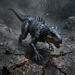pearlescent black lilith! the mother of all monsters! emerging from a crack in the ground, covered in iridescent glitter!!, raining ash, fine art masterpiece, highly detailed dino valls wayne barlowe machiej kuciara, dramatic lighting, long shot, high angle, uhd 8 k, sharp focus