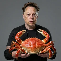 Elon Musk holding a hyperrealistic crab unreal engine 8k