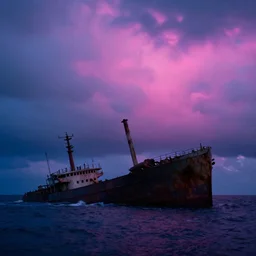 thick clouds, moody, neon colorized,!!! sunk on the ocean floor, shipwreck, dramatic light, ultrafine, hyperrealistic, 3 2 k, 3 5 mm film still, movie