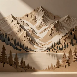 lakeside mountains, cardboard cutouts