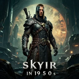 skyrim in 1 9 5 0 s sci - fi movie poster, retrofuturism, highly detailed,