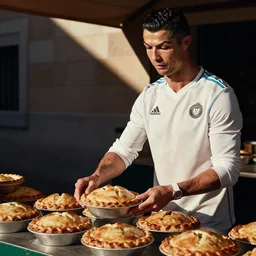 Cristiano Ronaldo sells pies on the market