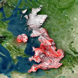 satellite image of intense draught in the u. k., 8 k