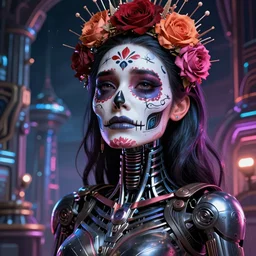 beautiful crying! female android!, vfx, intricate detailed environment, photorealistic!, octane render, concept art, cinematic lighting, interstellar hyper realism, sharp, cyberpunk, bladerunner, 8 k, el dia los muertos! by angus mckie, moebius, maciej kuciara, stanley lau, artgerm, greg rutkowski