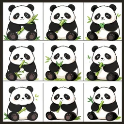 a panda eating bamboo animation hand drawn sprite sheet grid 3 x 3