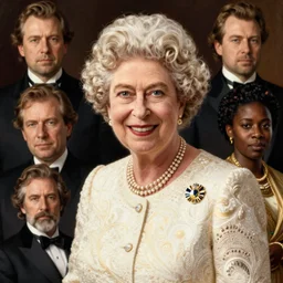 queen elizabeth, portrait painting by richard schmid, edgar maxence, kehinde wiley, thomas moran, maxfield parrish, studio ghibli, loish, alphonse mucha, fashion photography