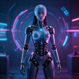full body portrait photo of afghan model cyborg with digital led skin, neon lighting, techno neon projector background, portrait photo, intricate details, ultra realistic, unreal engine 5, depth of field, bokeh, octane render, 8 k hd