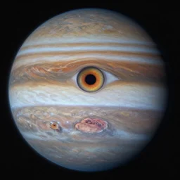 jupiter as a planetary cosmic horror monster, space, hyper realistic, 4 k, eye, terror, gigantic