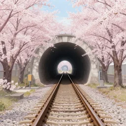tunnel of love, sakura, railway