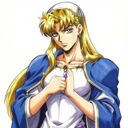 a jojo's bizarre adventure manga artstyle drawing : Marie the mother of Jesus dressing blue and yellow next to the pyramids