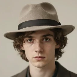 a head, neutral palette, 1 9 3 0 style, it is wearing a hat, vogue cover style, greg rutkowski style, depth of field