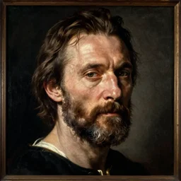 portrait painting of willem dafoe with short beard, renaissance oil painting, studious chiaroscuro