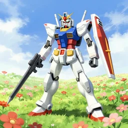 gundam wing morphing into a field of flowers