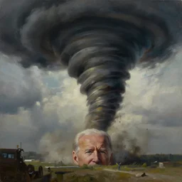 painting of Joe Biden in a tornado, sharp focus, face focused, trending on ArtStation, masterpiece, by Greg Rutkowski, by Ross Tran, by Fenghua Zhong, octane, soft render, oil on canvas, moody lighting, high contrast, cinematic, pics that go hard, professional environmental concept art