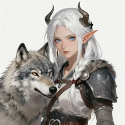 A realistic anime portrait of a white haired female barbarian with a wolf companion, digital painting, by Stanley Artgerm Lau, Sakimichan, WLOP and Rossdraws, digtial painting, trending on ArtStation, SFW version