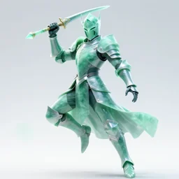 shining jade ethereal knight, hd, jade, high detail, dynamic pose, photorealistic, digital art, trending on artstation
