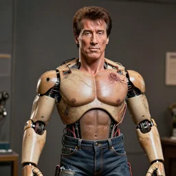animatronic Sylvester Stallone, exposed wires, photo, Stan Winston studios, detailed, 4k