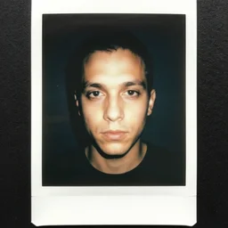 grainy polaroid photograph of the face of a serial killer, only known evidence